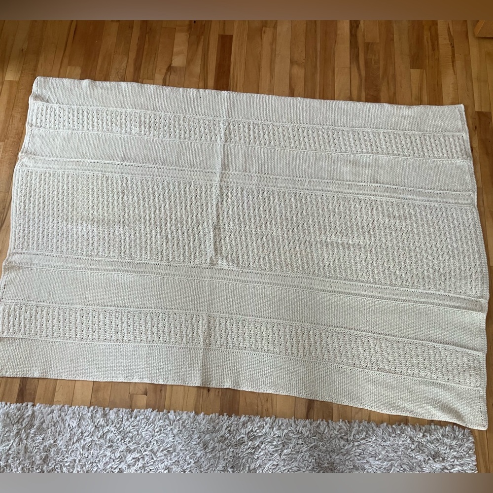Handmade Cream Textured Knit Blanket